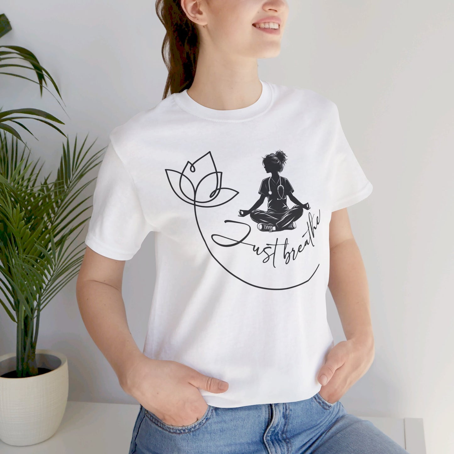 Just Breathe Nurse yoga pose 2 - Unisex Jersey Short Sleeve Tee