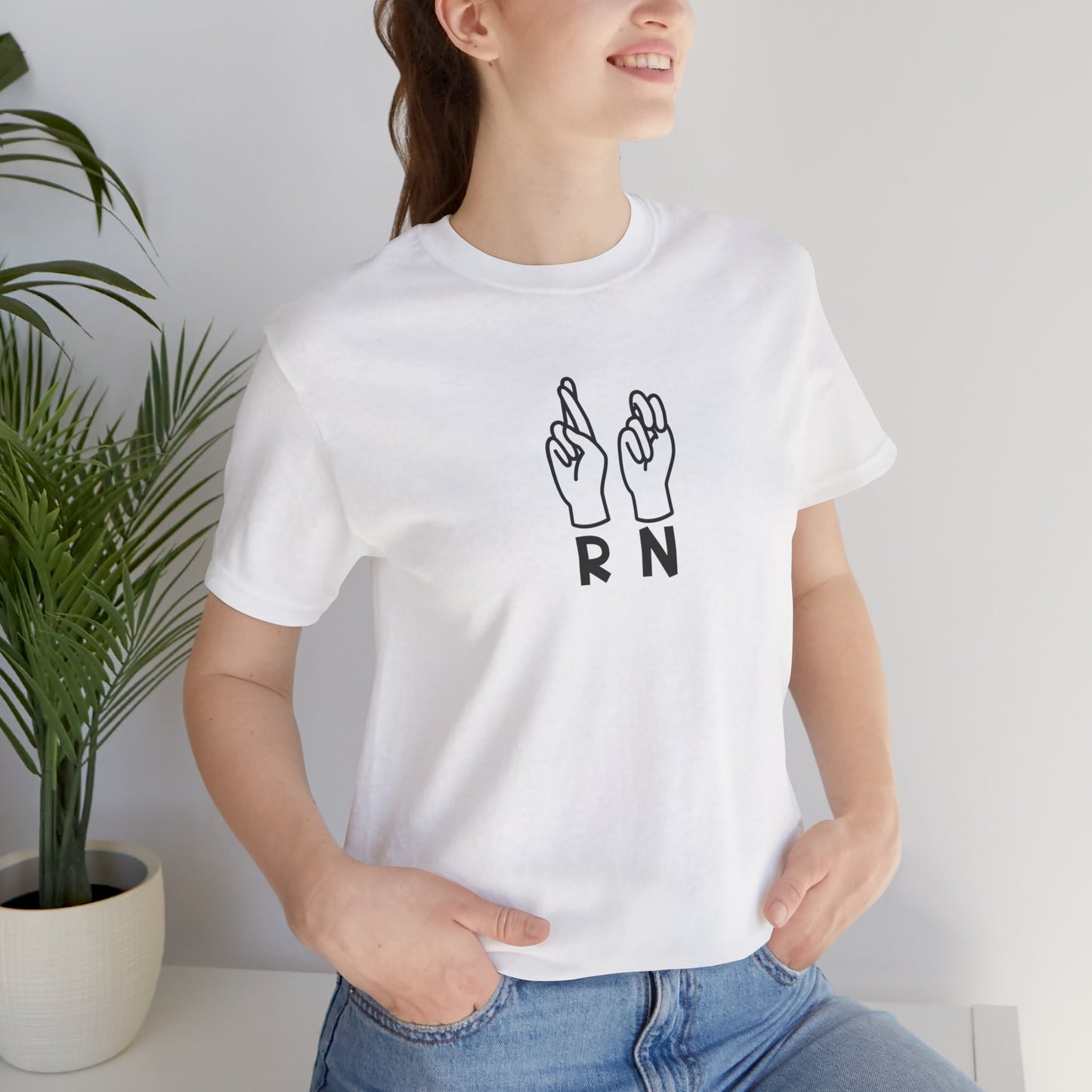 Sign Language "RN" - Unisex Jersey Short Sleeve Tee - Nurse