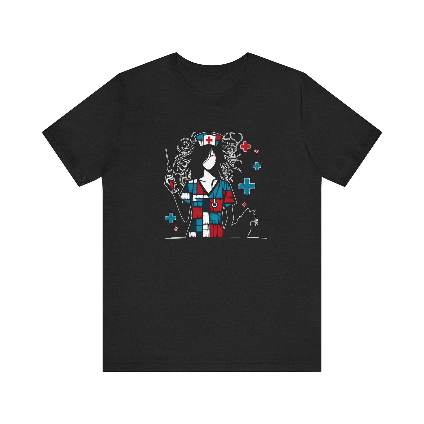 Nurse + cat (red, white, blue)  - Unisex Jersey Short Sleeve Tee - Nurse