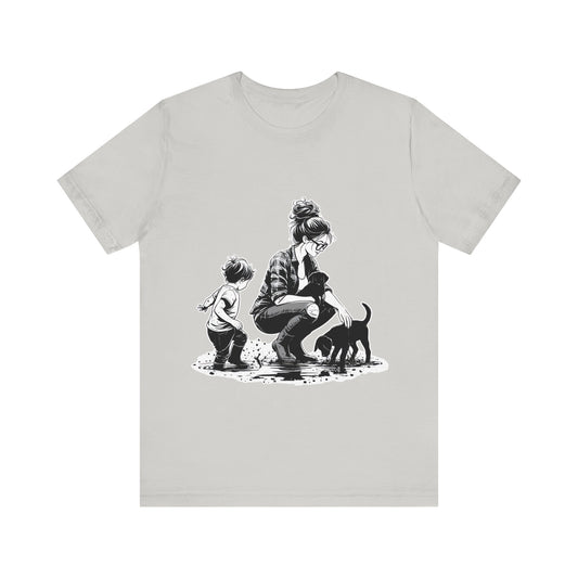 Mother & child w/puppies-  Jersey Short Sleeve Tee | 2