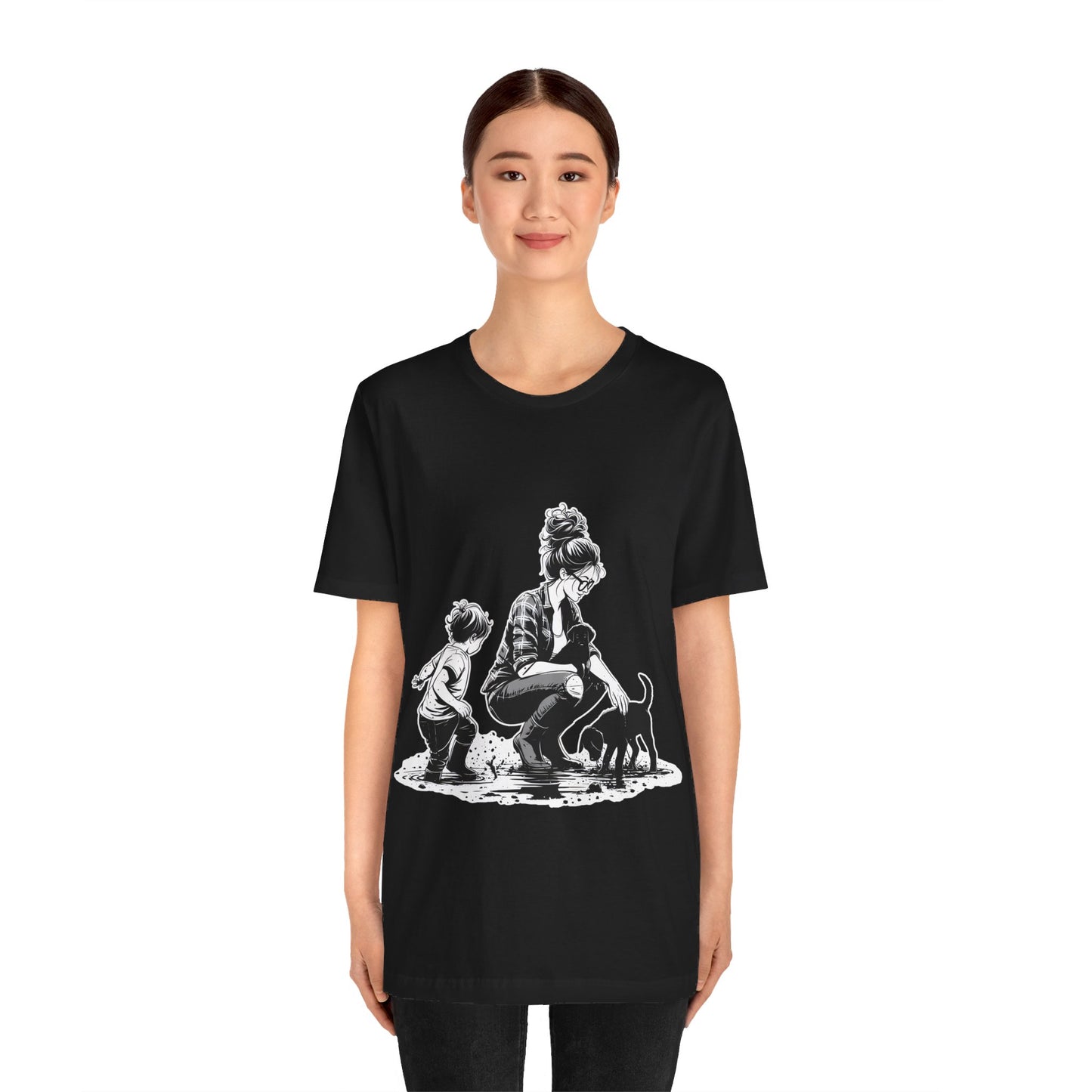 Mother & child w/puppies-  Jersey Short Sleeve Tee | 2