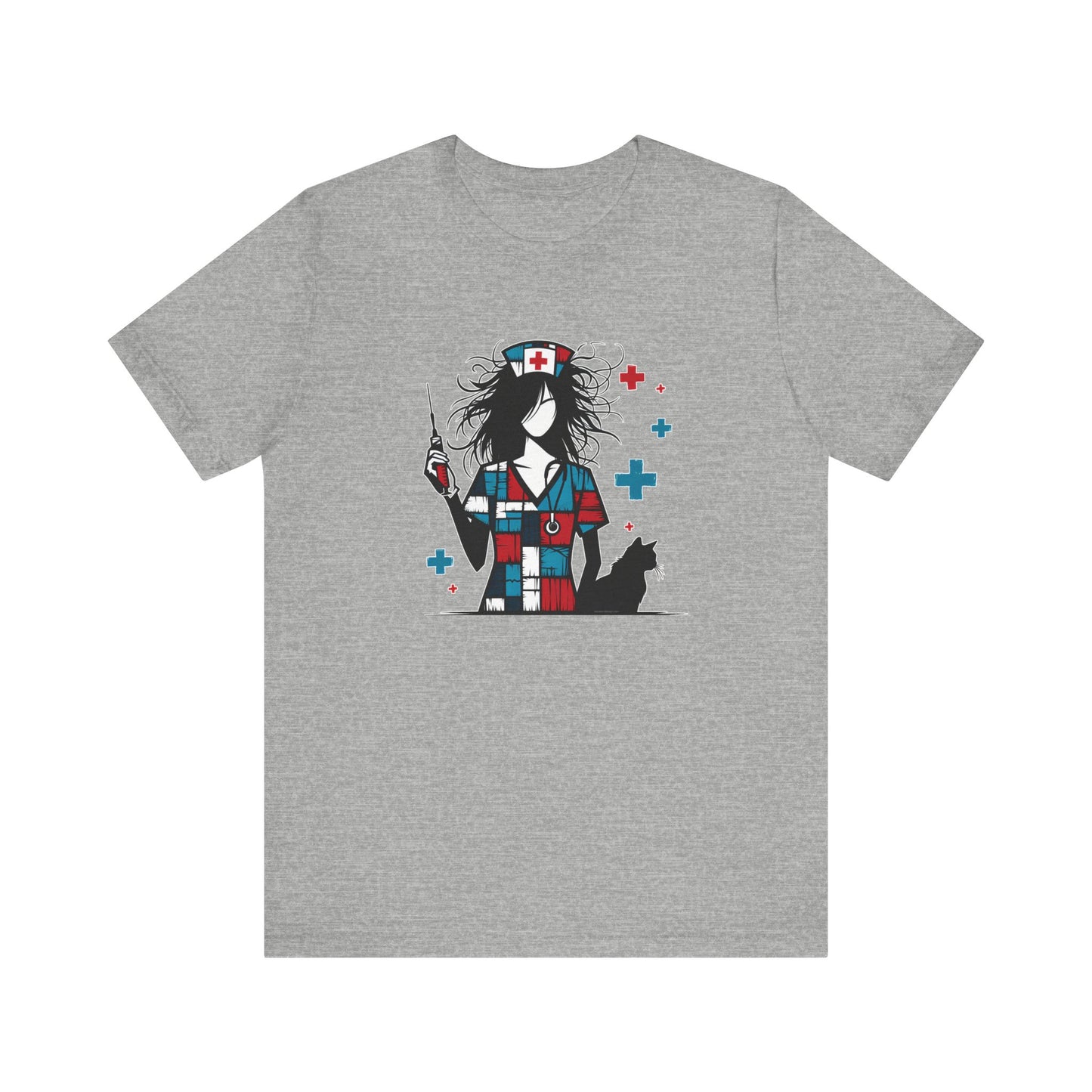 Nurse + cat (red, white, blue)  - Unisex Jersey Short Sleeve Tee - Nurse