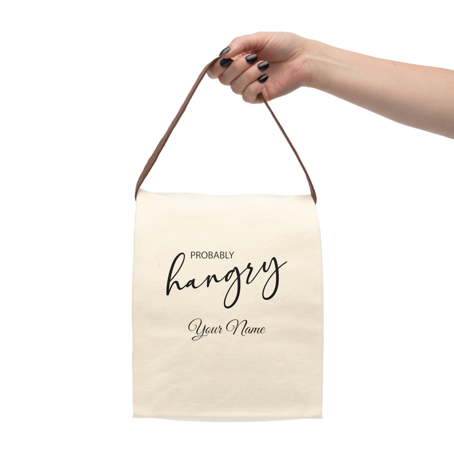 Add Your Name - Probably Hangry - Canvas Lunch Bag With Strap | 2