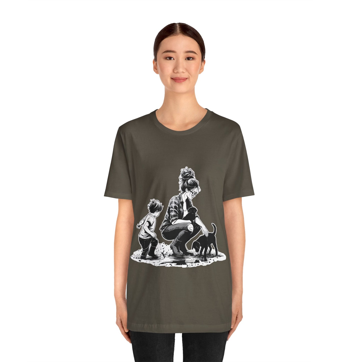 Mother & child w/puppies-  Jersey Short Sleeve Tee | 2