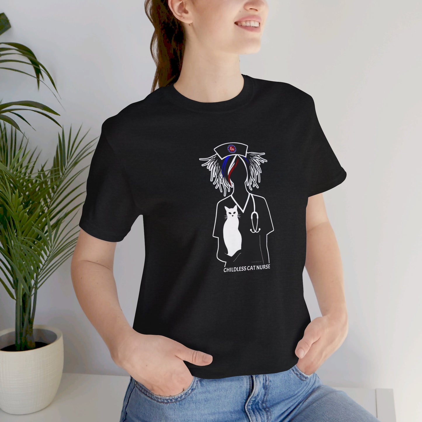 Childless Cat Nurse - comma + "la" - Unisex Jersey Short Sleeve Tee - Nurse