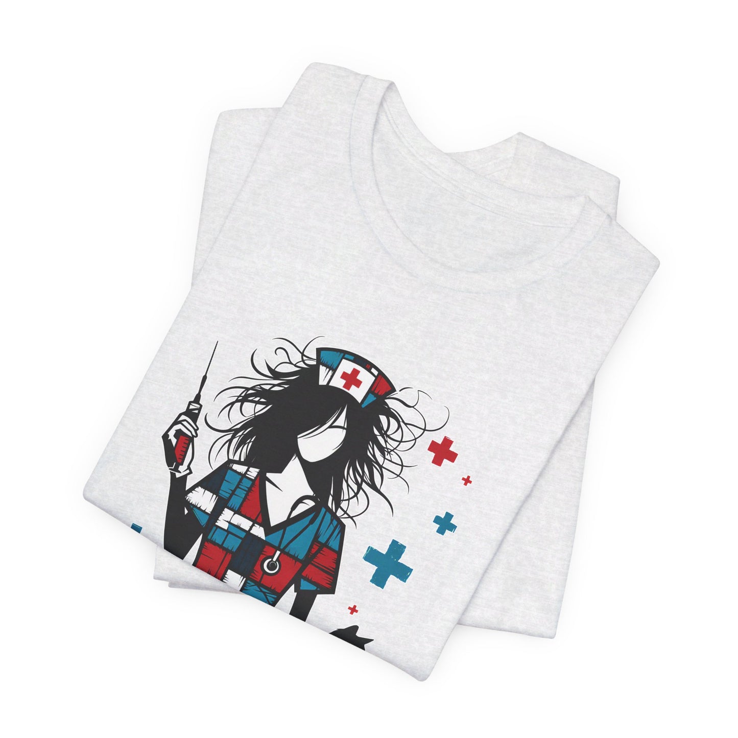 Nurse + cat (red, white, blue)  - Unisex Jersey Short Sleeve Tee - Nurse