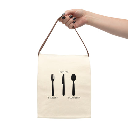 Canvas Lunch Bag With Strap - Cutlery, Stablery, Scooplery