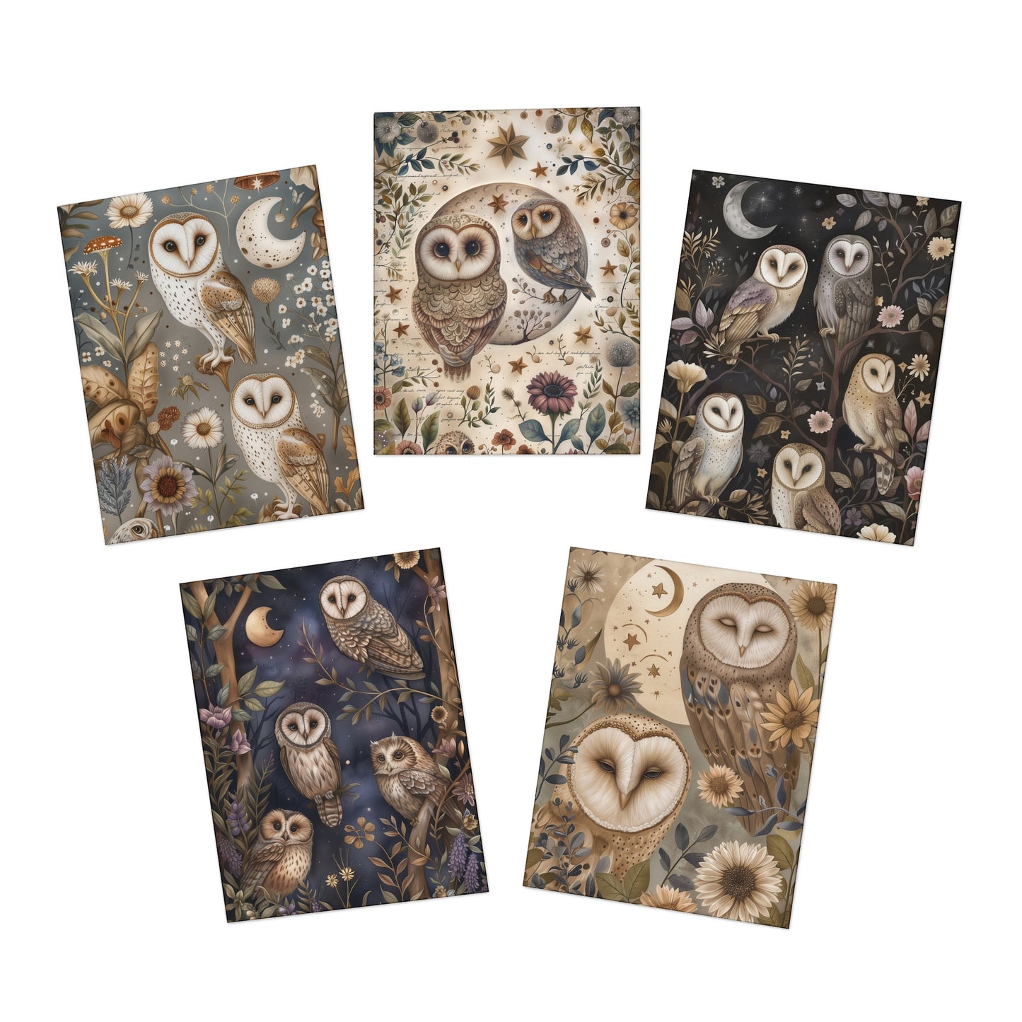 DP - Owls & Moons - Multi-Design Greeting Cards (5-Pack) | 5