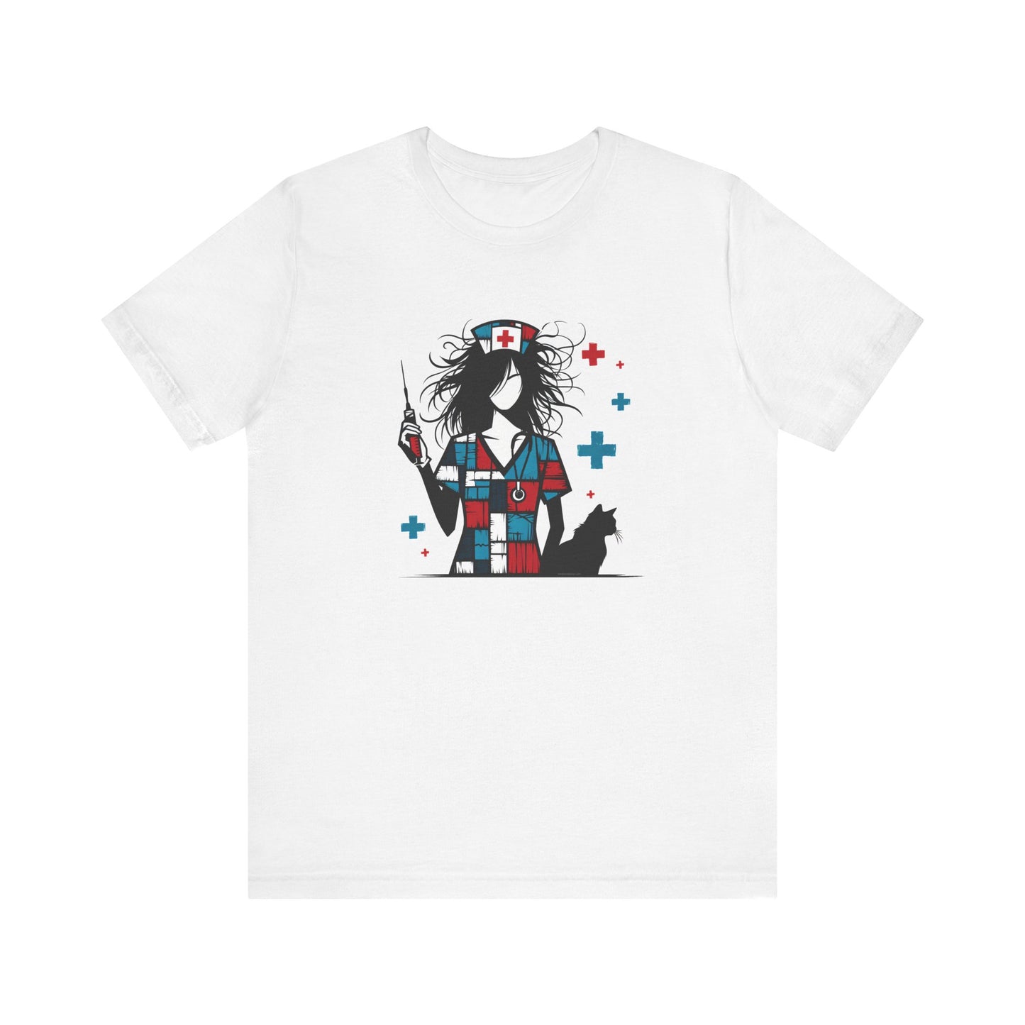 Nurse + cat (red, white, blue)  - Unisex Jersey Short Sleeve Tee - Nurse