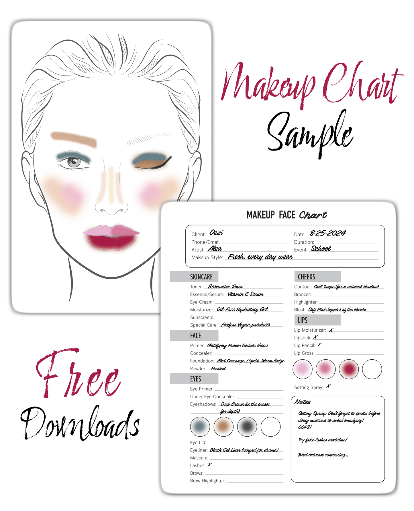 Cosmetology Face Chart & Practice Sheets: Digital Download (free)