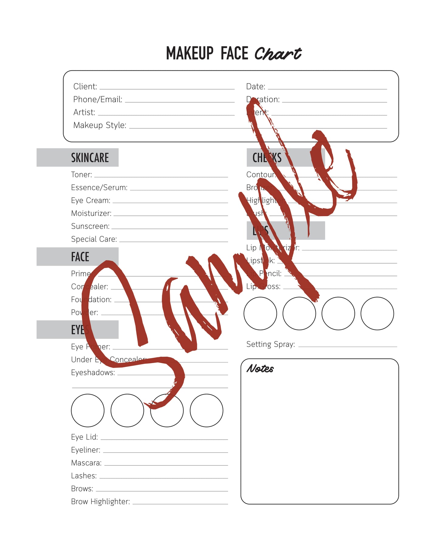 Cosmetology Face Chart & Practice Sheets: Digital Download (free)